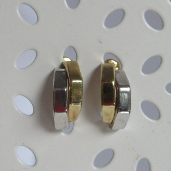 14k 2 tone, White & Yellow Gold Stud Earrings, 1/2 Octagon, Art Deco - Picture 11 of 11